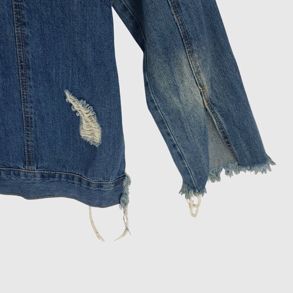 ZARA Distressed Denim Jacket With Frayed Hem & Rips Womens XS - Picture 4 of 14